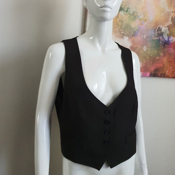 Events Black V Neck Button Up Crop Vest Size 14 - Picture 2 of 9
